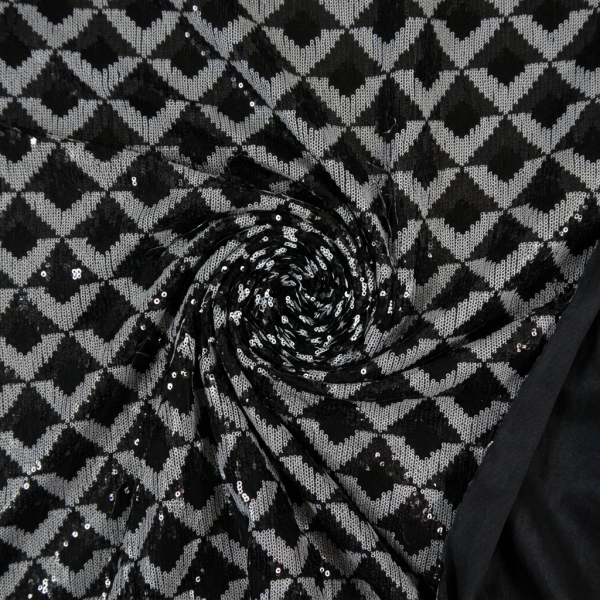 Klauber Black & White Chevron Sequin Lace - 639520XV
