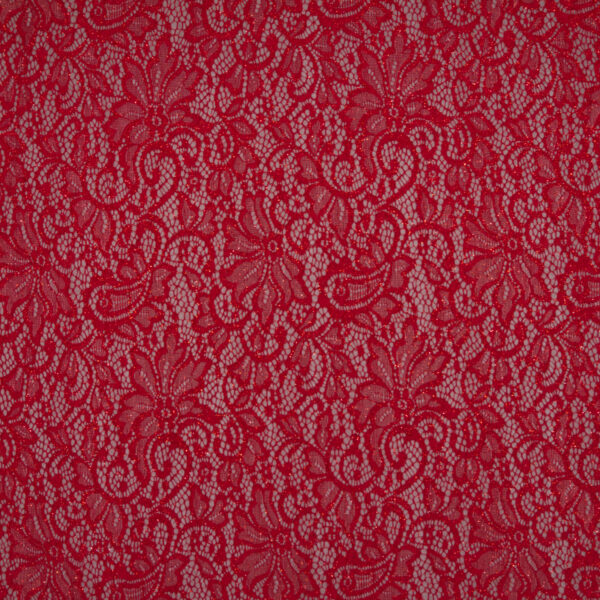 Red Metallic Shimmer Floral Scrollwork Lace Fabric