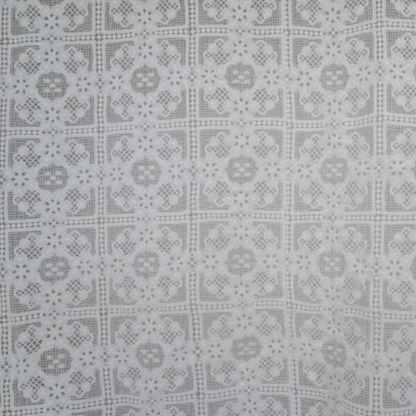 White Geometric Floral Medallion Filet Lace Fabric – 45” Wide